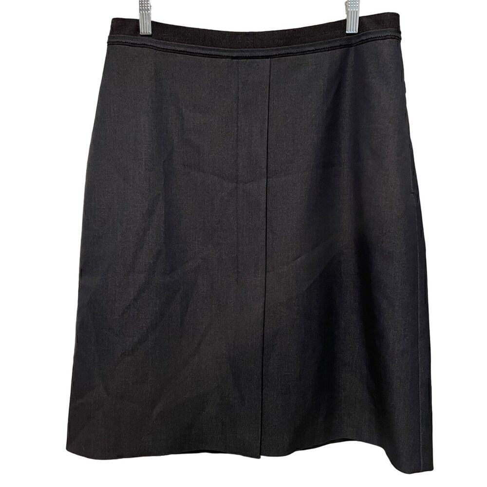 T Tahari Womens Skirt 12 Stretch Dark Denim Midi Front Kick Pleat Work Career